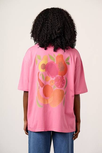 Benny - Oversized Cotton T-Shirt in Pink Fruit Salad Print