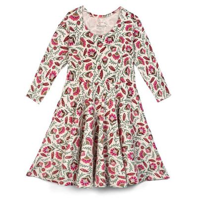 Kids Organic Cotton 3/4 Sleeve Twirl Dress: Folk Floral
