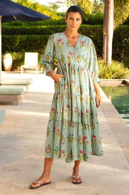 Surbhi 3/4 Sleeve Dress | Teal/Multi