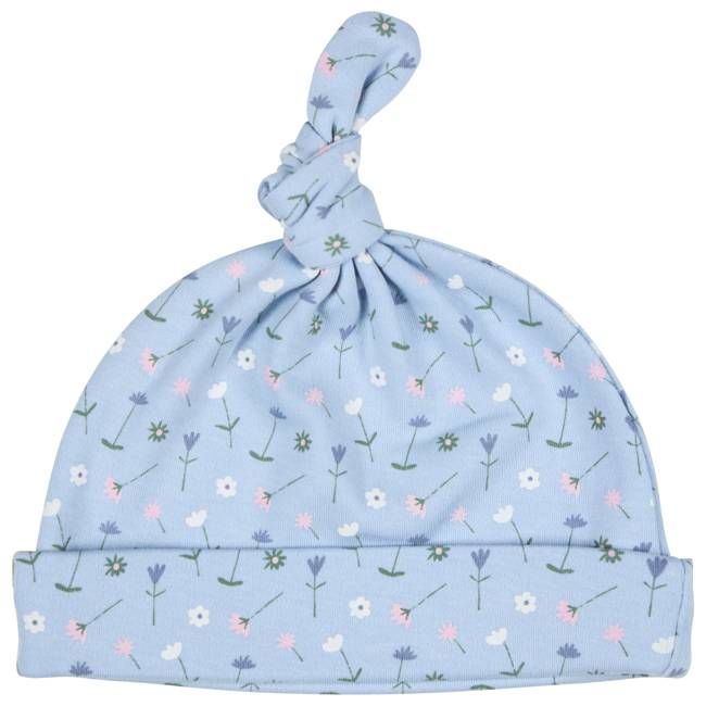 Knotted Hat - Flowers, Blue