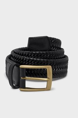 Recycled Leather Black Braided Belt