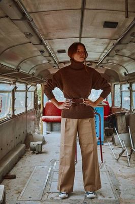 THERESE Turtleneck Sweater in Merino Wool - Chocolate