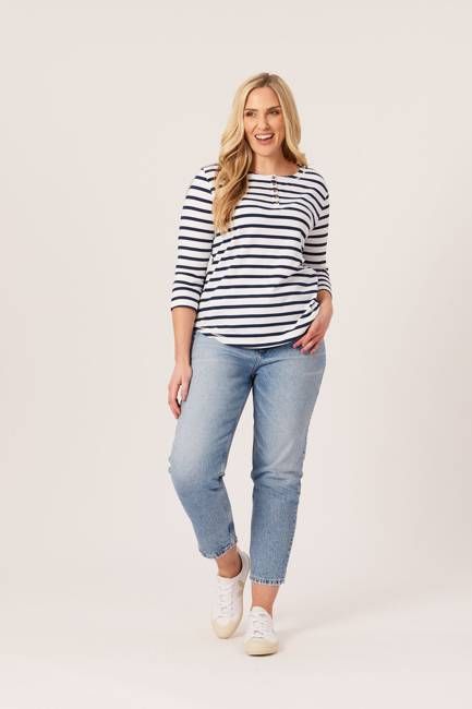 Elizabeth - Henley Jersey Top - Stripe