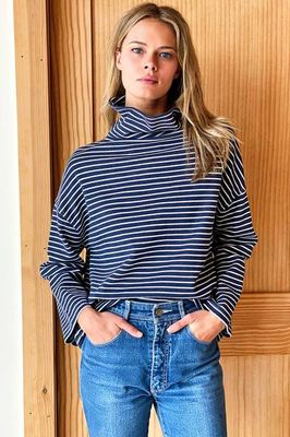 FW23 Funnel Neck Top - Navy Stripe