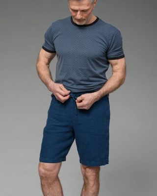 Men's Linen Shorts in Denim Blue