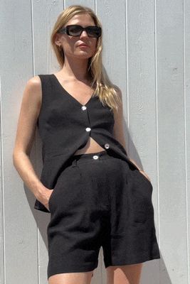 The Rosalie Buttoned Vest in black