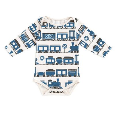 Long Sleeve Snapsuit - Trains Blue