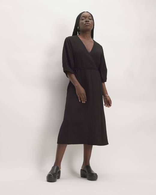 The City Stripe Wrap Dress | Black