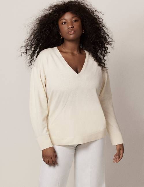 Cashmere V Neck Sweater | Cream