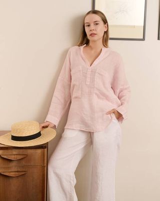 April -  Linen Blouse in Misty Pink