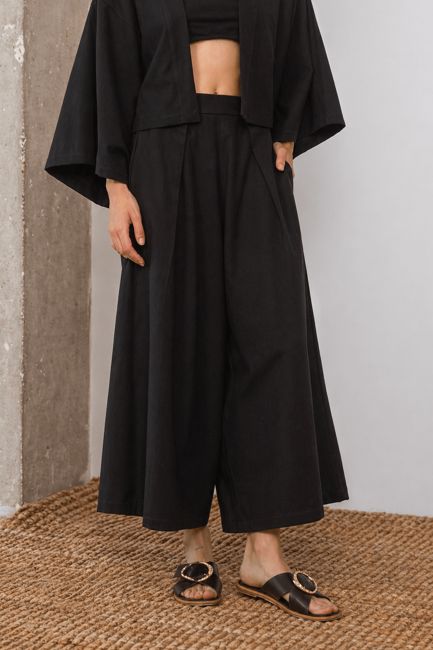 Organic Cotton Wide Culottes in Black - ARCHIVE SALE