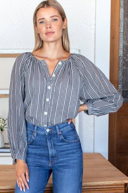 Frances Blouse - Crushed Gingham Black + Ivory