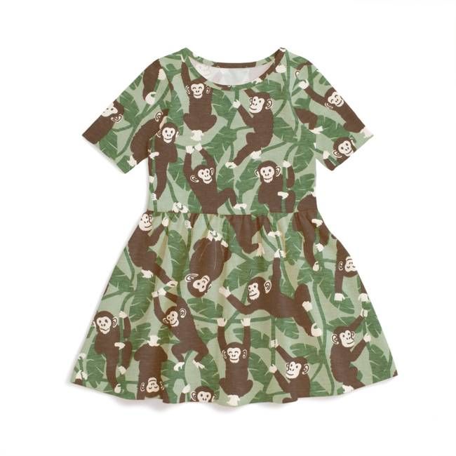 Alna Baby Dress - Chimpanzees Green