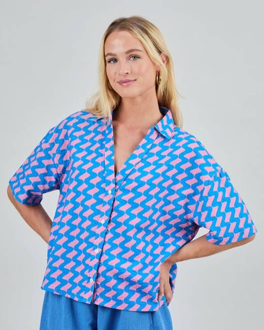 Gum Oversize Cropped Blouse Blue