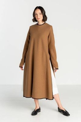 Double Slit – Virgin Wool Tunic Dress with Thumbhole Sleeves