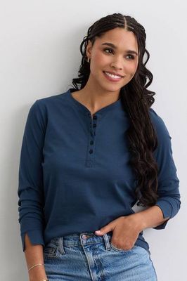 Women's 100% Organic Cotton Relaxed Long Sleeve Henley