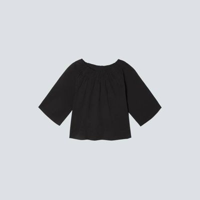 The Seersucker Gathered Tee | Black