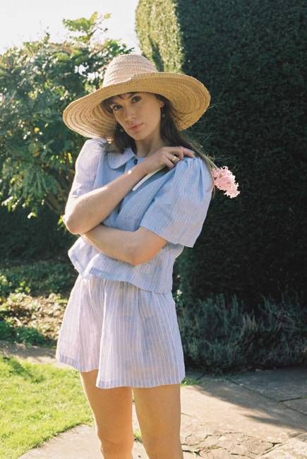 Olivia Linen Shorts - Baby Blue Stripe